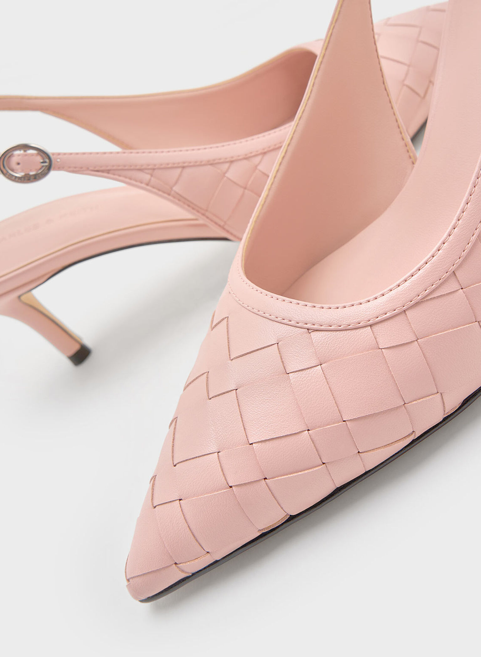 Ivette Woven Pointed-Toe Slingback Pumps, Light Pink, hi-res