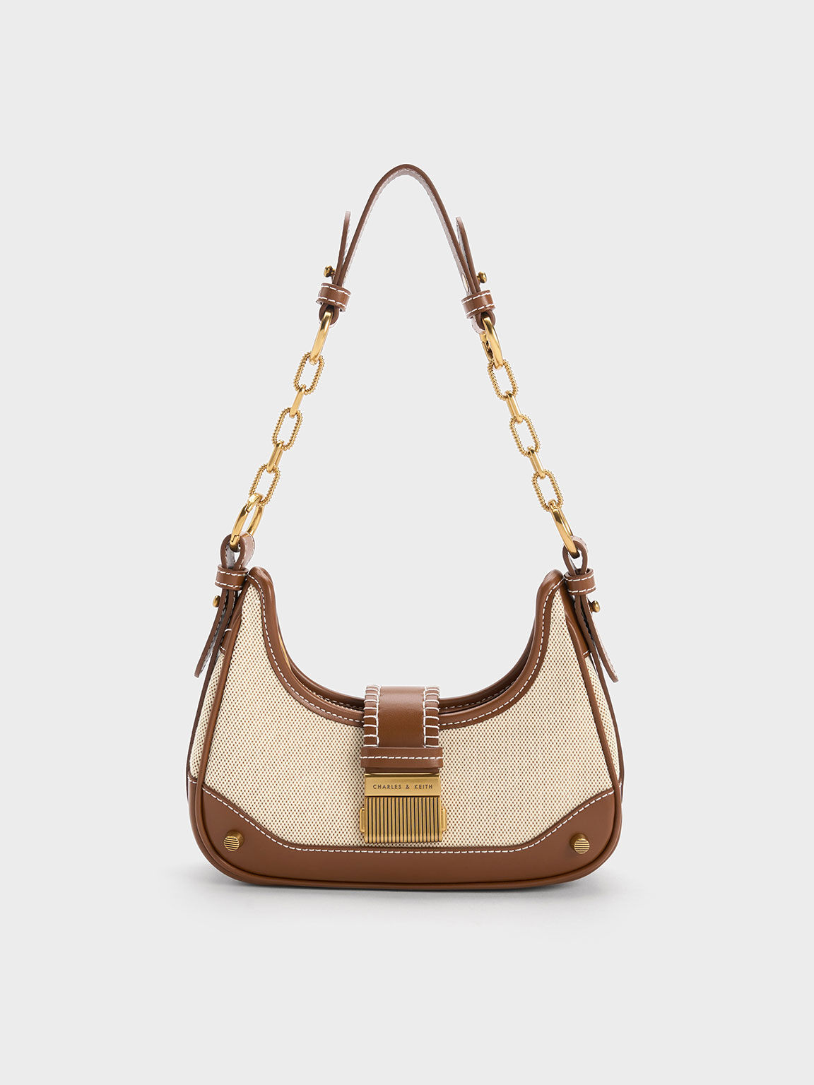 Chocolate Winslet Canvas Belted Hobo Bag CHARLES KEITH UK