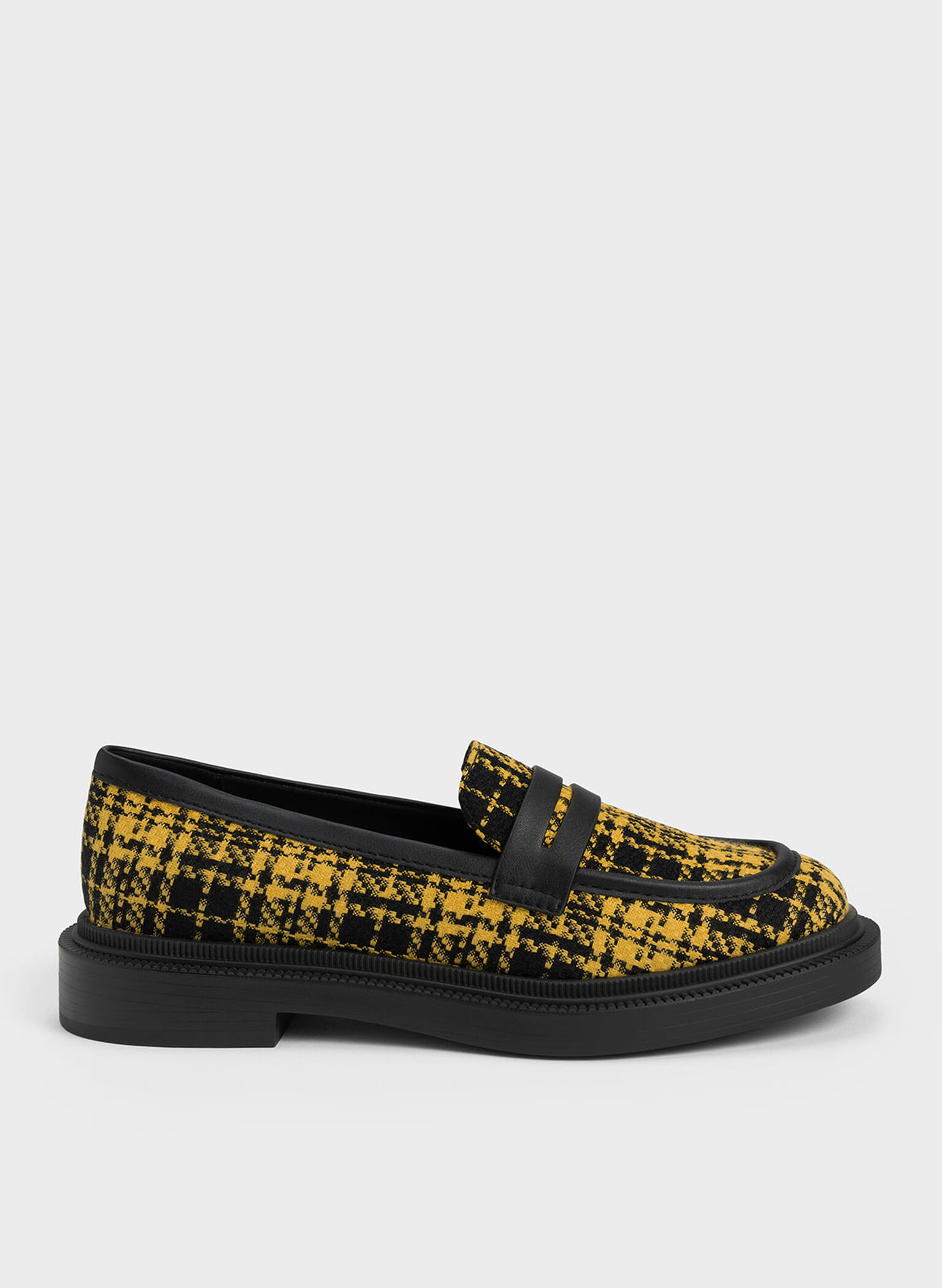 Checkered Penny Loafers, Yellow, hi-res