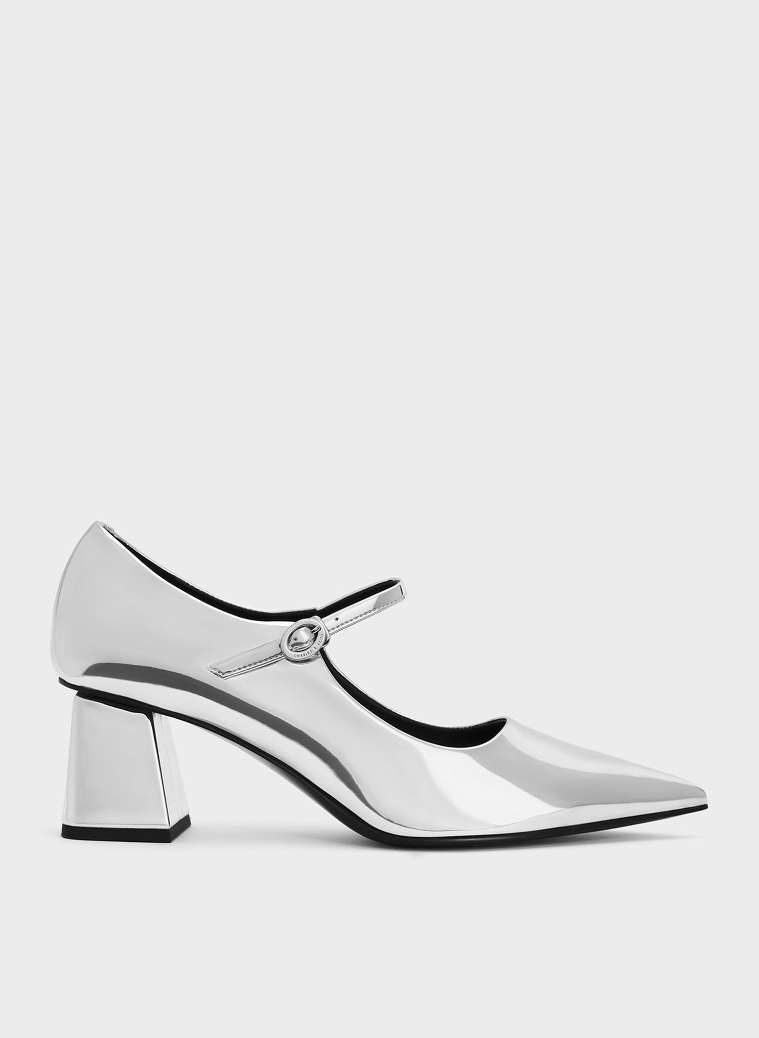 Metallic Pointed-Toe Mary Jane Pumps, Silver, hi-res