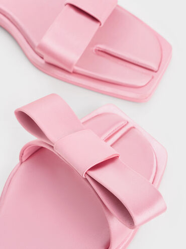 Satin Bow Tie-Around Flat Sandals, Pink, hi-res
