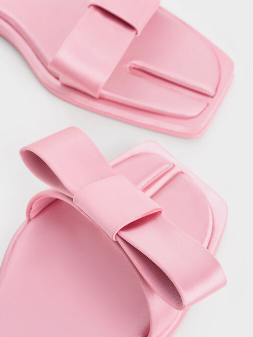 Satin Bow Tie-Around Flat Sandals, Pink, hi-res