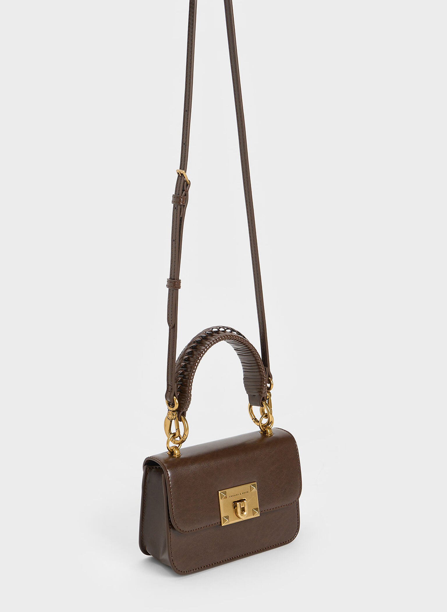 Metallic Turn-Lock Bag, Dark Brown, hi-res
