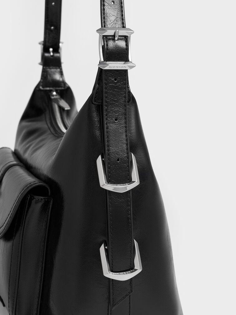 Bryna Belted Hobo Bag, Noir, hi-res
