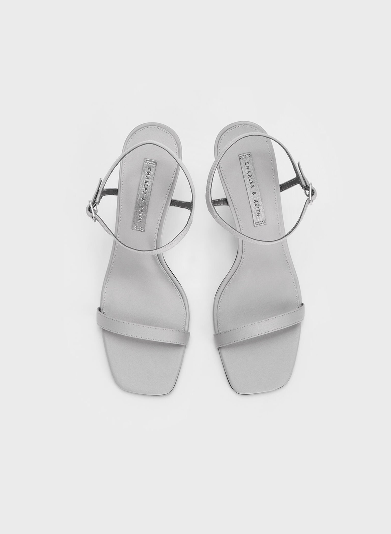 Spool Heel Satin Sandals, Grey, hi-res