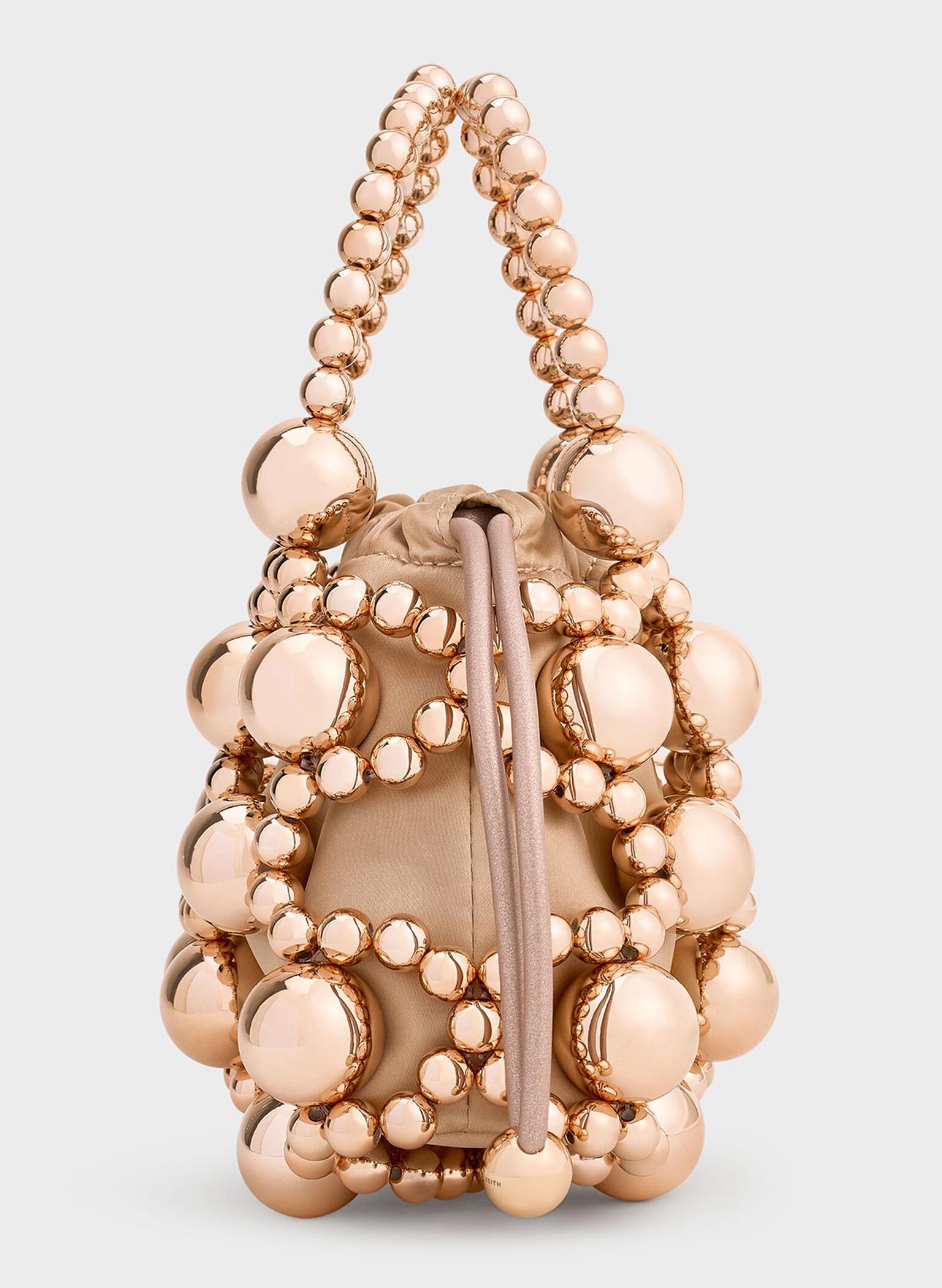 Metallic Beaded Top Handle Bag, Rose Gold, hi-res