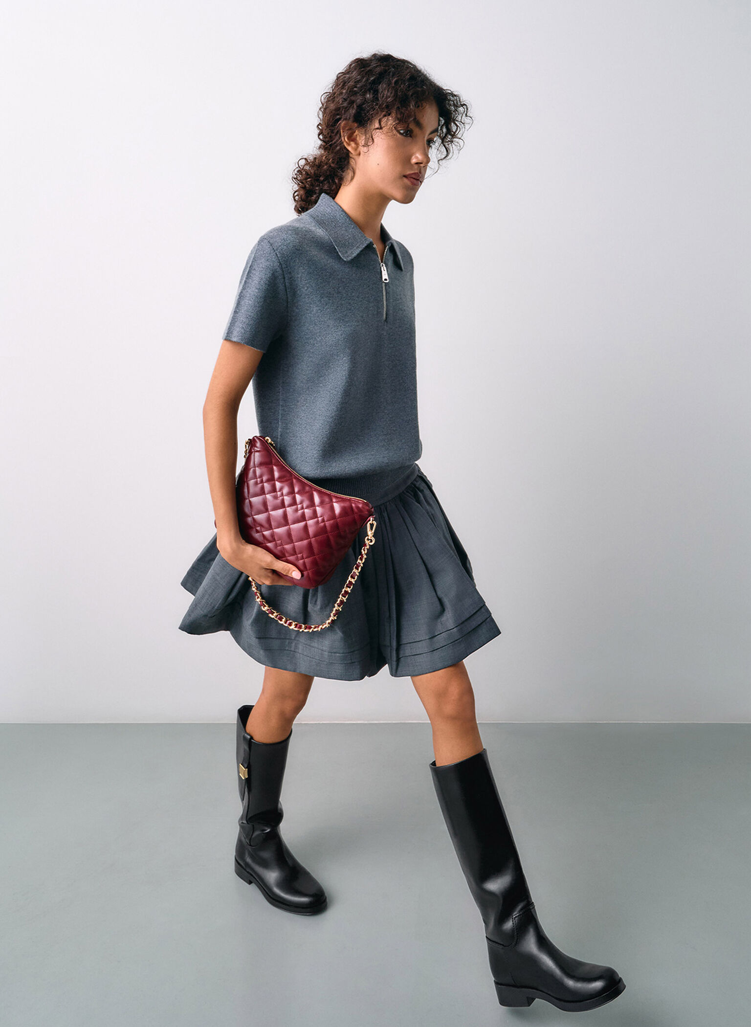 Duo Quilted Slouchy Hobo Bag, Burgundy, hi-res