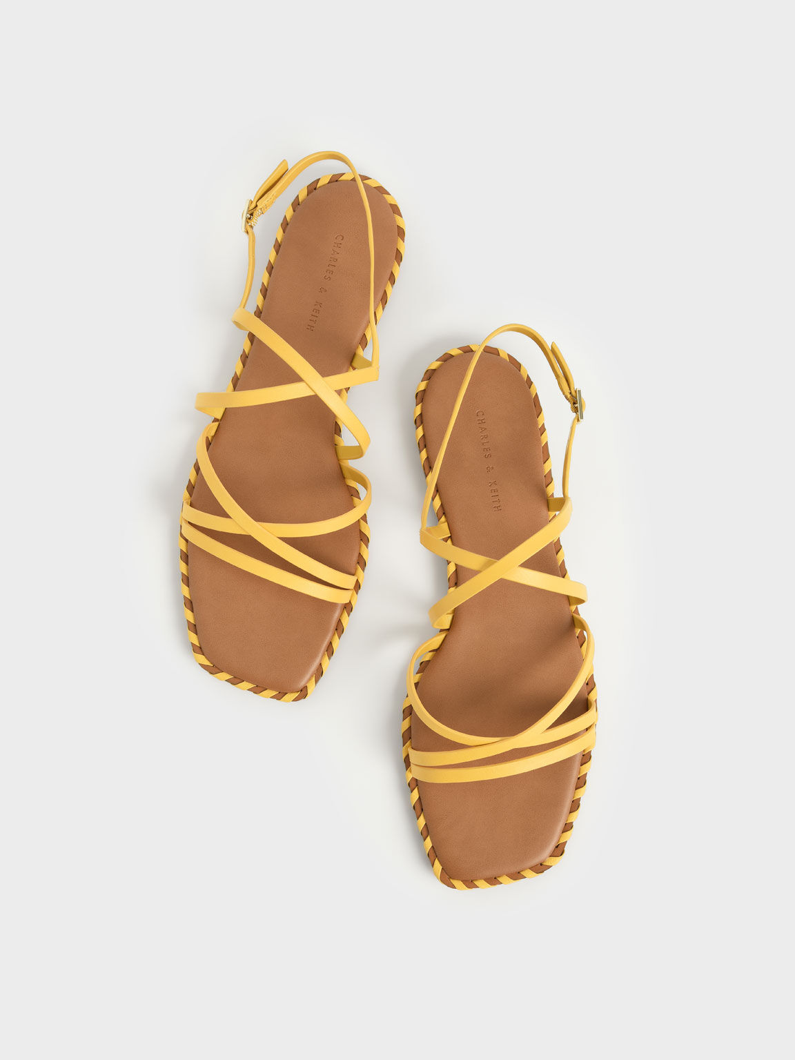 Whipstitch Trim Strappy Sandals, Yellow, hi-res