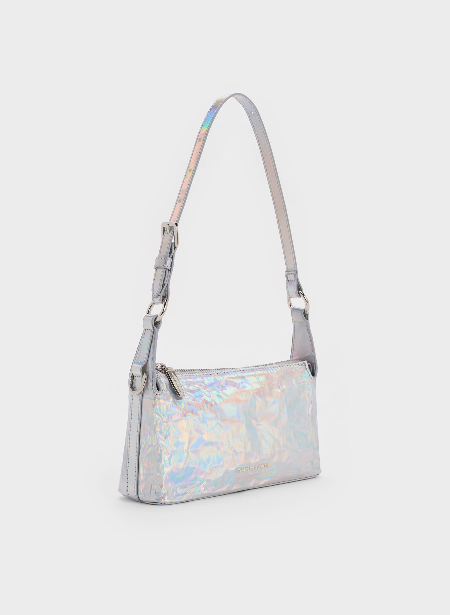 Lark Holographic Crinkle-Effect Shoulder Bag, Prism Silver, hi-res