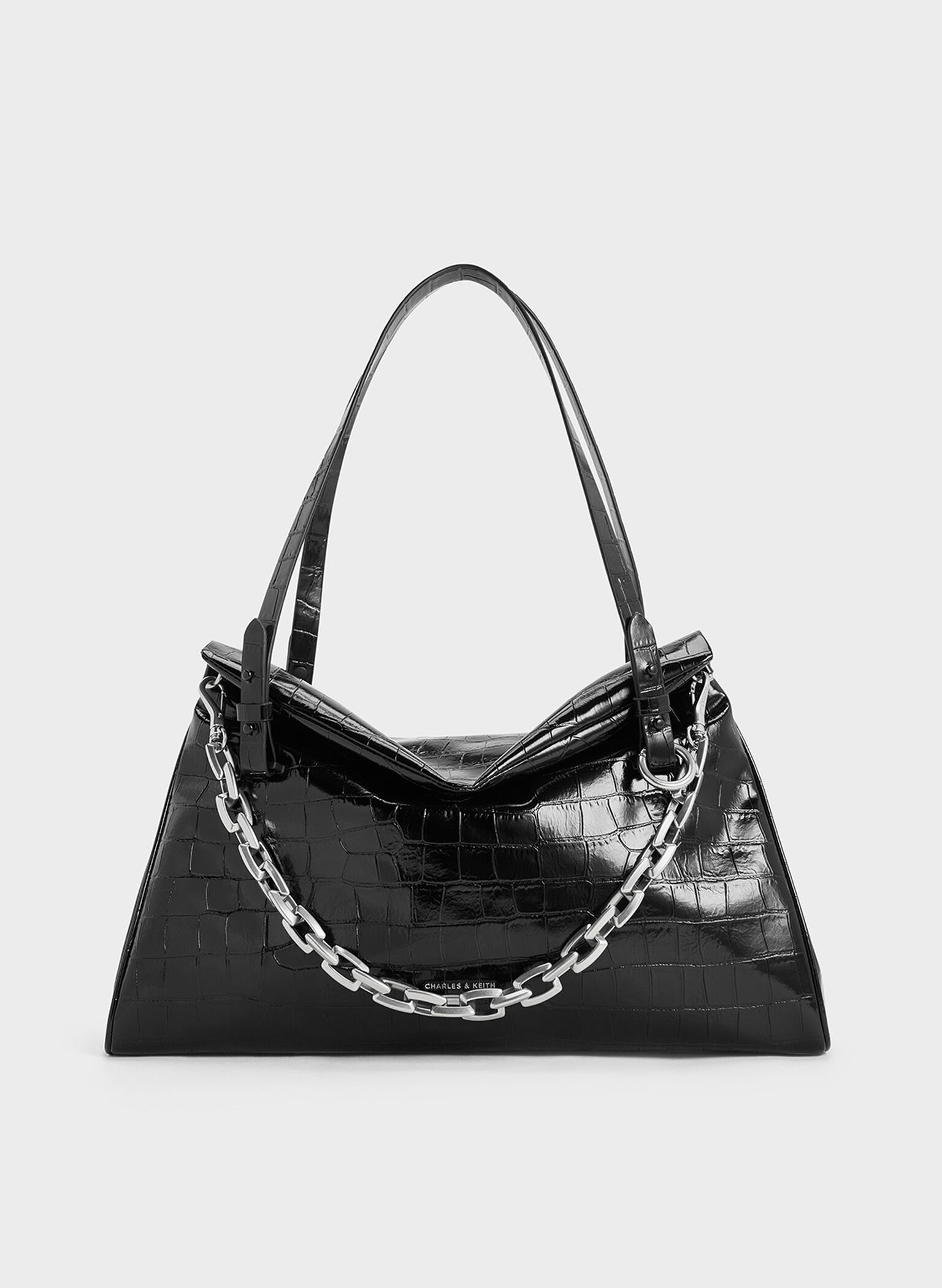 Andromeda Croc-Effect Chunky-Chain Trapeze Tote Bag, Noir, hi-res