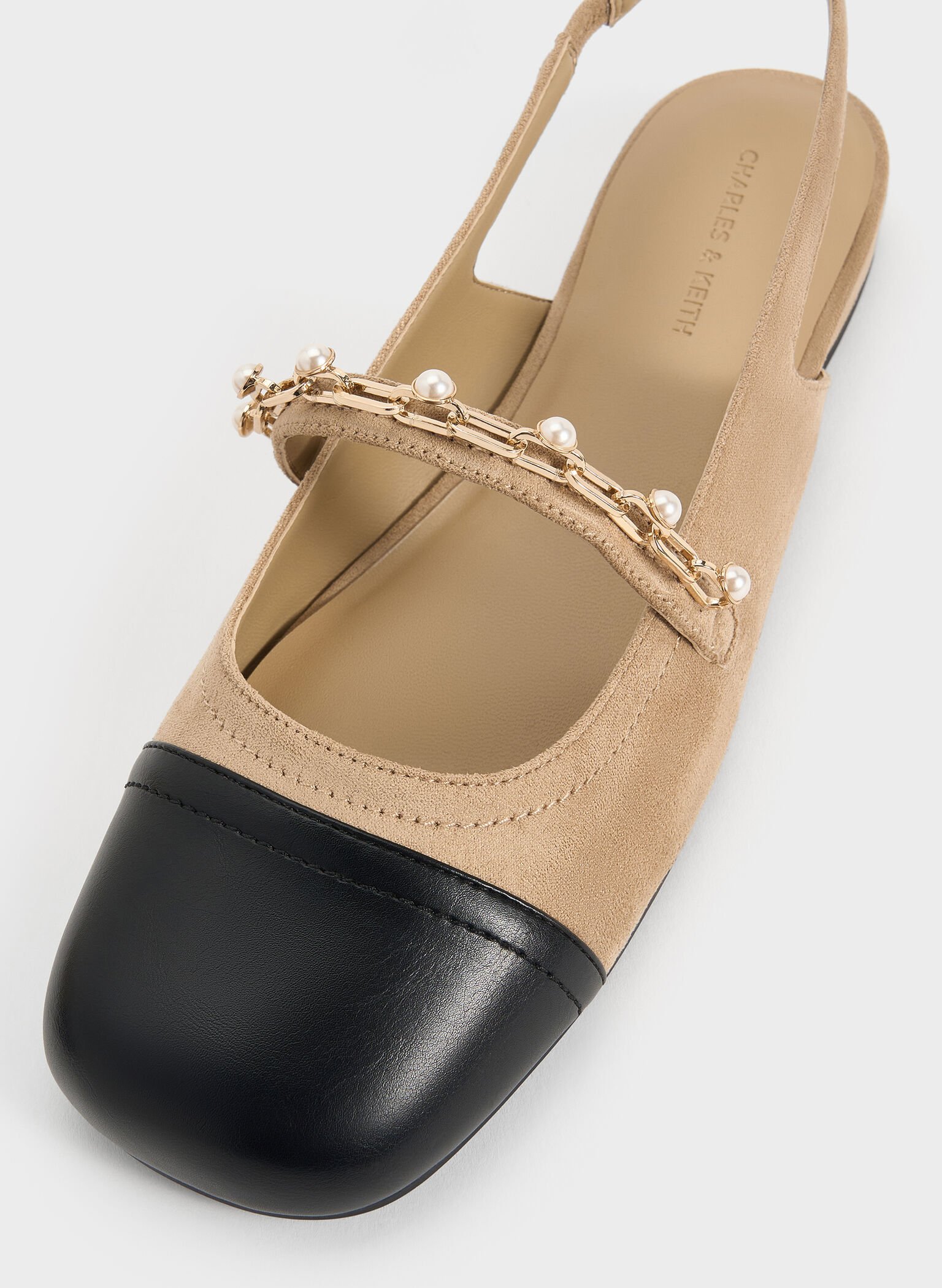 Rio Beaded Chain-Link Slingback Flats, Sand, hi-res