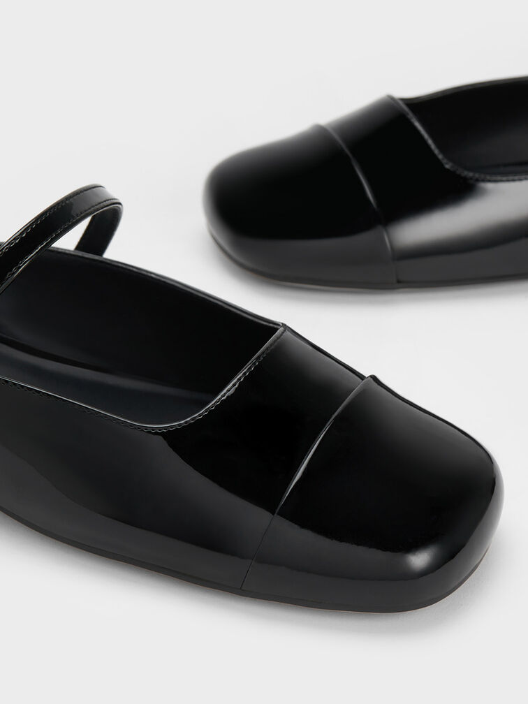 Pearl Embellished Patent Flat Mules, Black Patent, hi-res