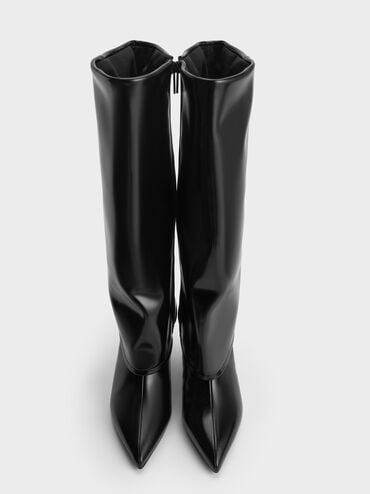 Pointed-Toe Stiletto-Heel Knee-High Boots, Black, hi-res