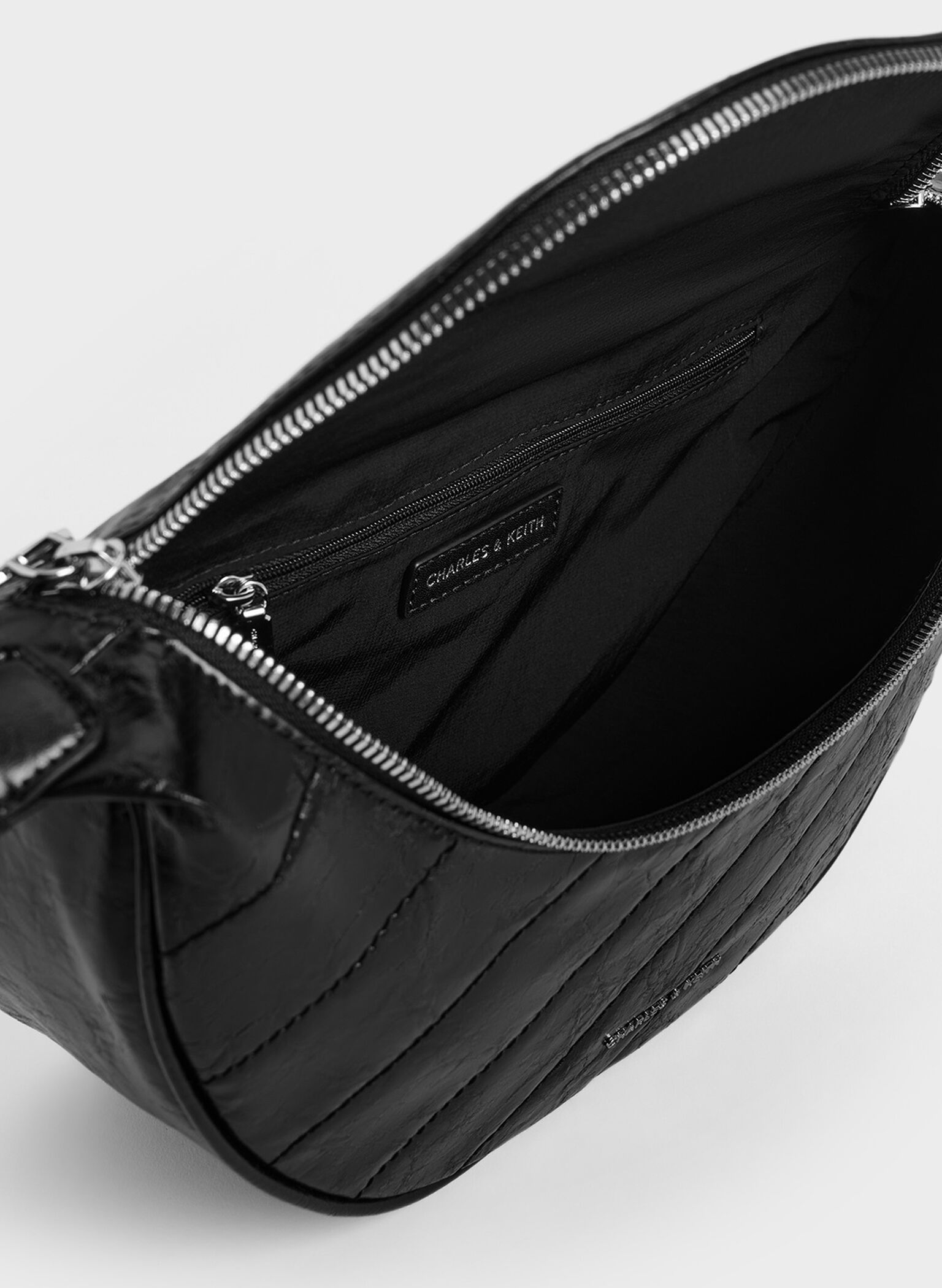 Philomena Crinkle-Effect Half-Moon Crossbody Bag, Noir, hi-res