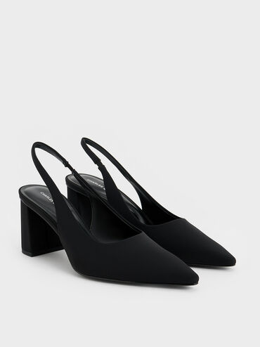 Teagan Elastane Trapeze Heel Slingback Pumps, Black, hi-res