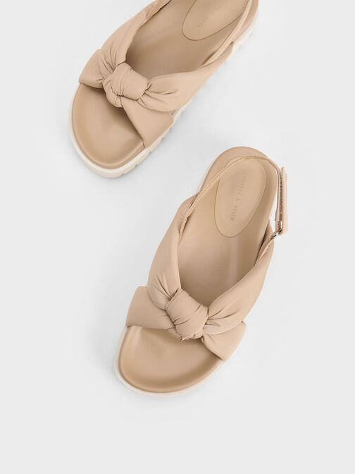 Nylon Knotted Flatform Sandals, Nude, hi-res