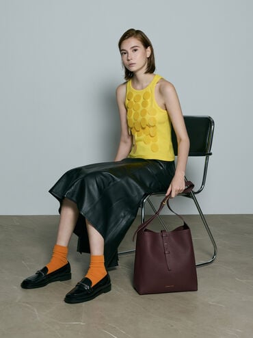 Beryl Recycled Leather Belted Hobo Bag, Wineberry Red, hi-res