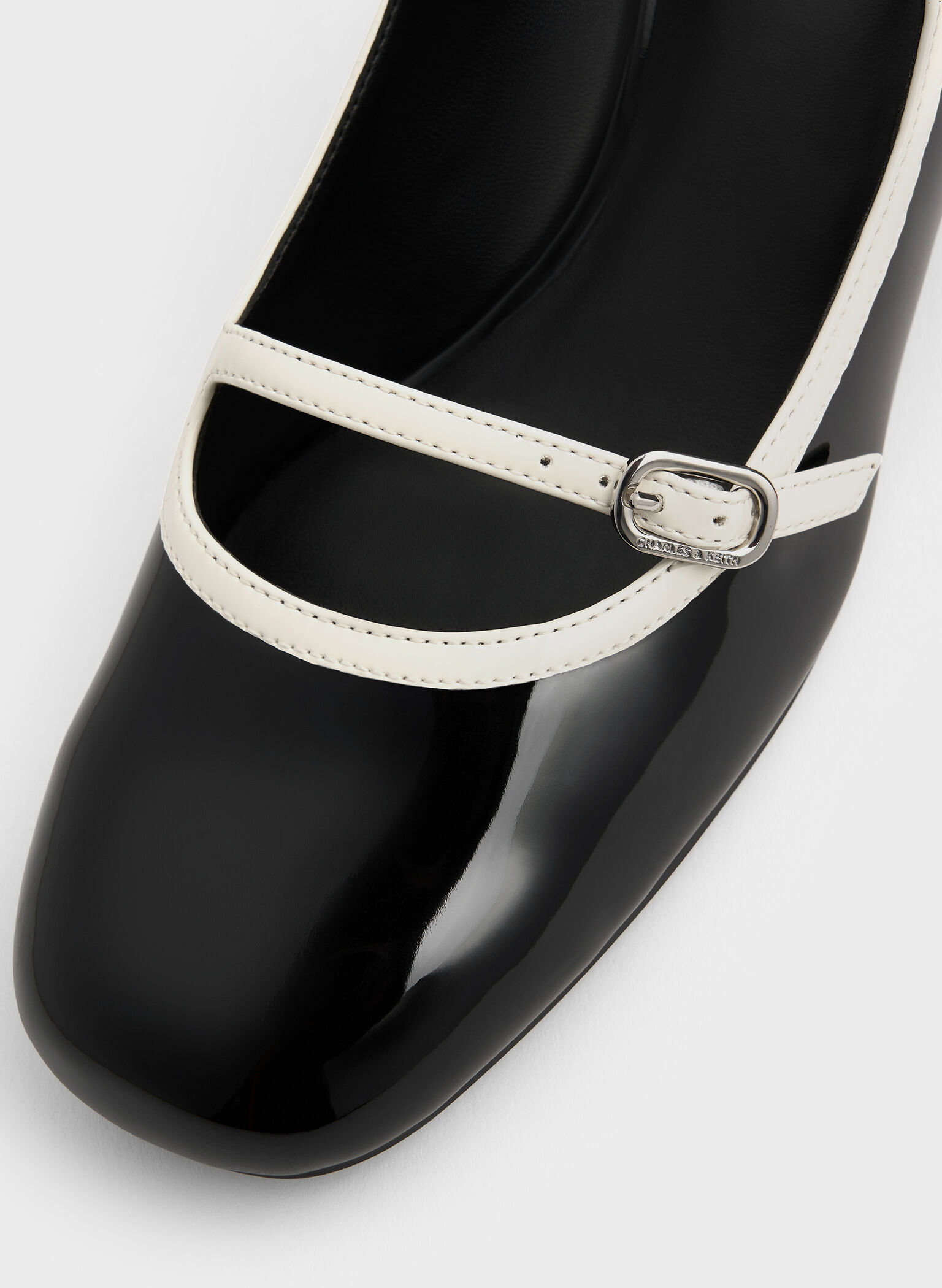 Patent Contrast-Trim Double-Strap Mary Jane Pumps, Black Patent, hi-res