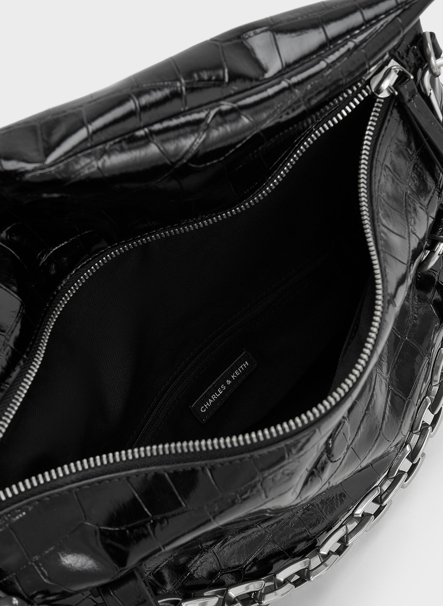 Andromeda Croc-Effect Chunky-Chain Trapeze Tote Bag, Noir, hi-res