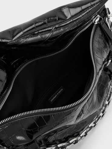 Andromeda Croc-Effect Chunky-Chain Trapeze Tote Bag, Noir, hi-res