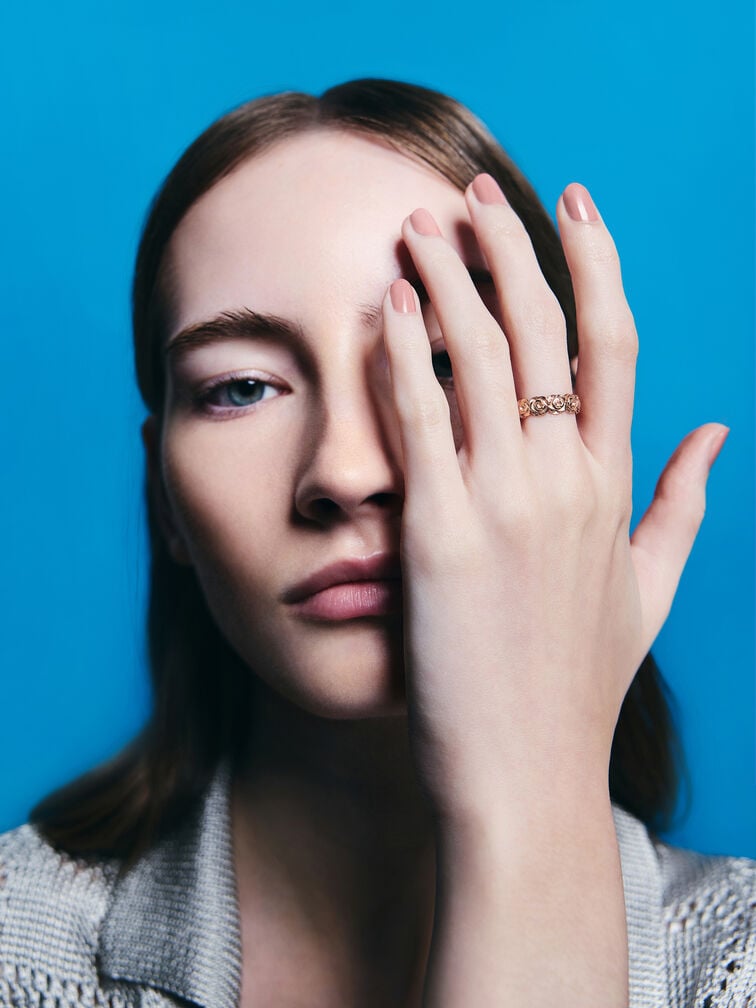 Rosalind Flower-Motif Ring, Brushed Rose Gold, hi-res