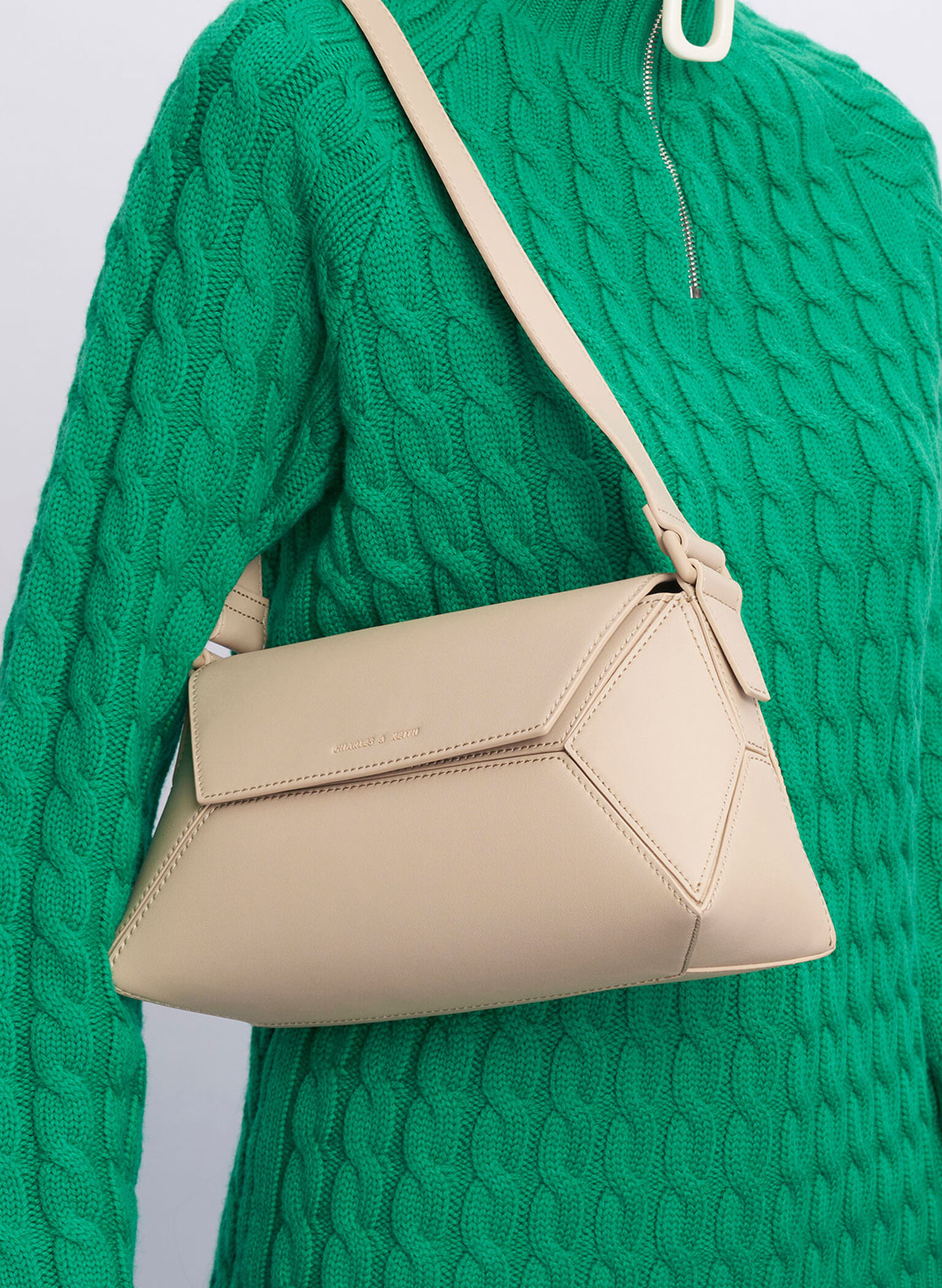 Nasrin Geometric Shoulder Bag, Beige, hi-res