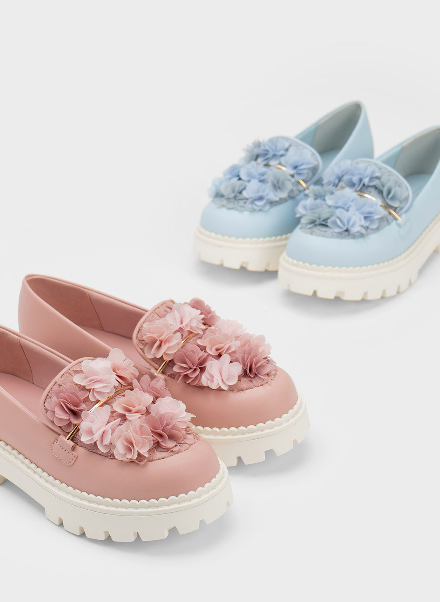 Girls' Floral Mesh Loafers, Light Blue, hi-res