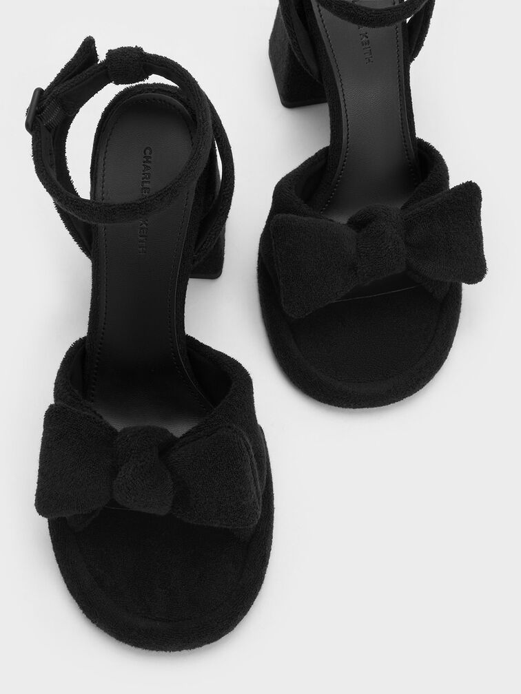 Loey Textured Bow Ankle-Strap Sandals, Black Textured, hi-res