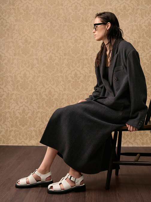 Leather Caged Sandals, Chalk, hi-res