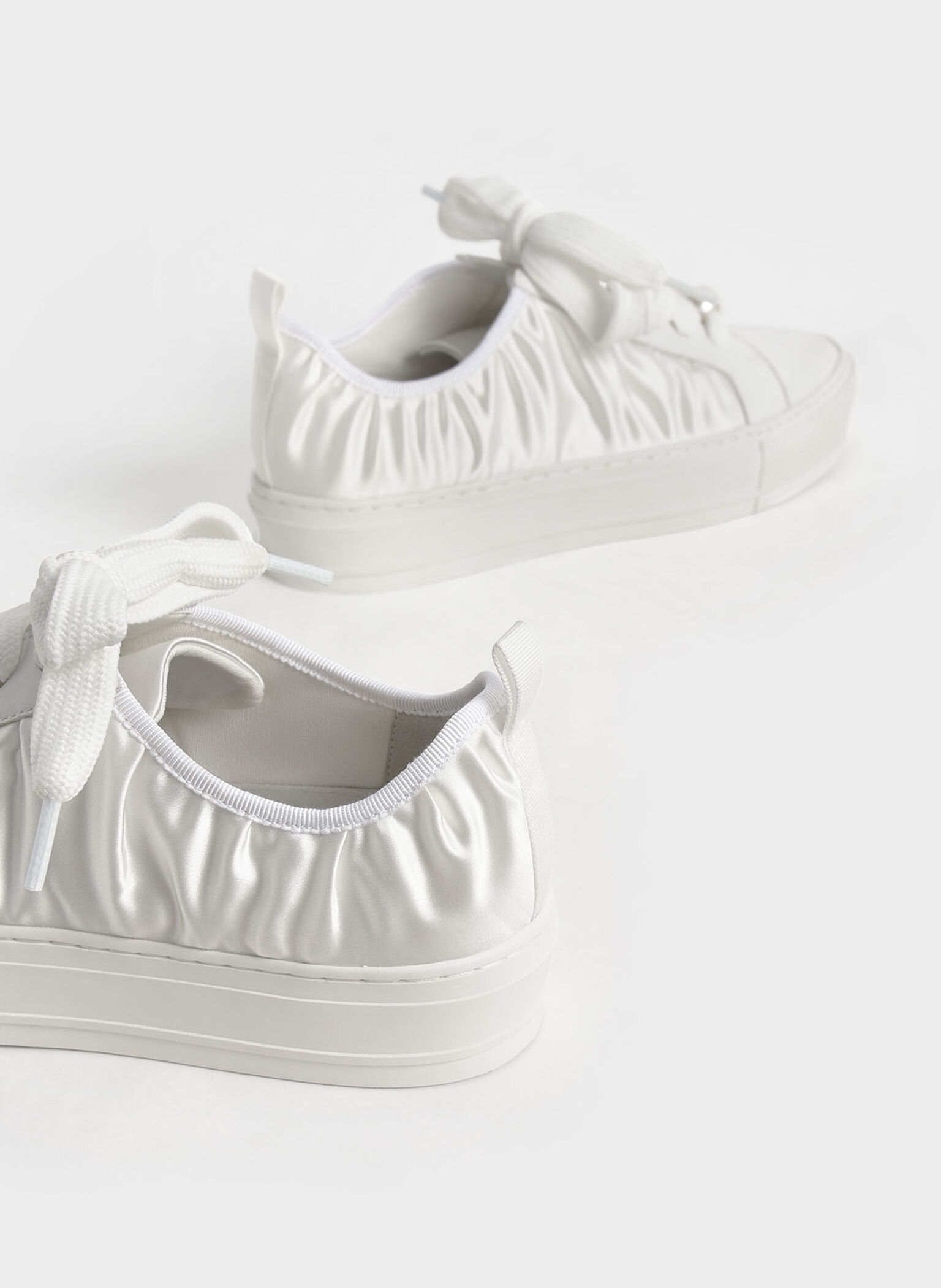 Blythe Leather & Satin Bead-Embellished Sneakers, White, hi-res