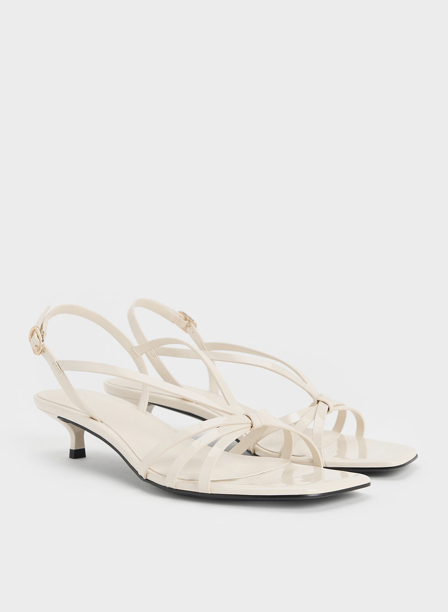 Patent Kitten-Heel Strappy Sandals, Chalk, hi-res