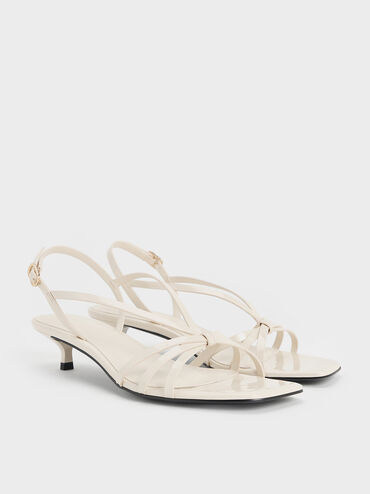 Patent Kitten-Heel Strappy Sandals, Chalk, hi-res