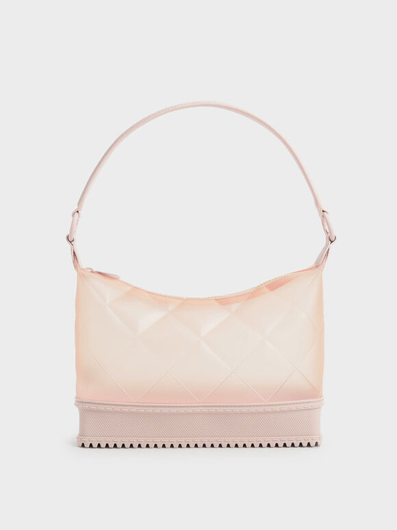 Graphic Handle Quilted Shoulder Bag, Light Pink, hi-res