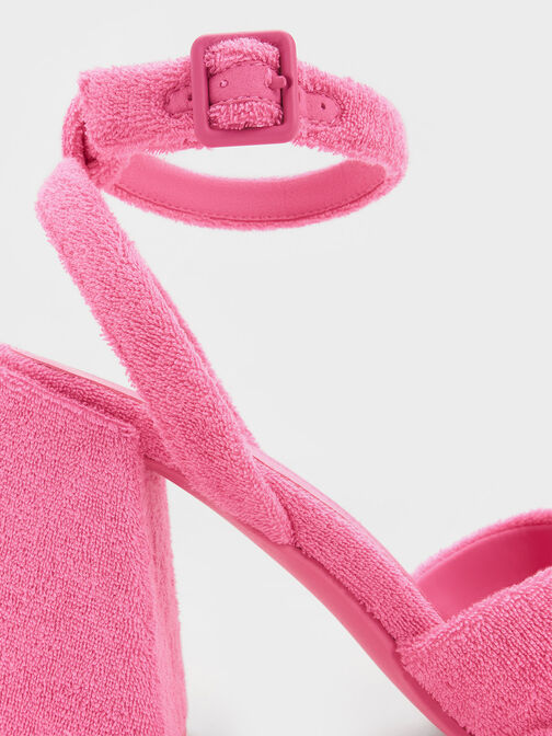 Loey Textured Bow Ankle-Strap Sandals, Pink, hi-res