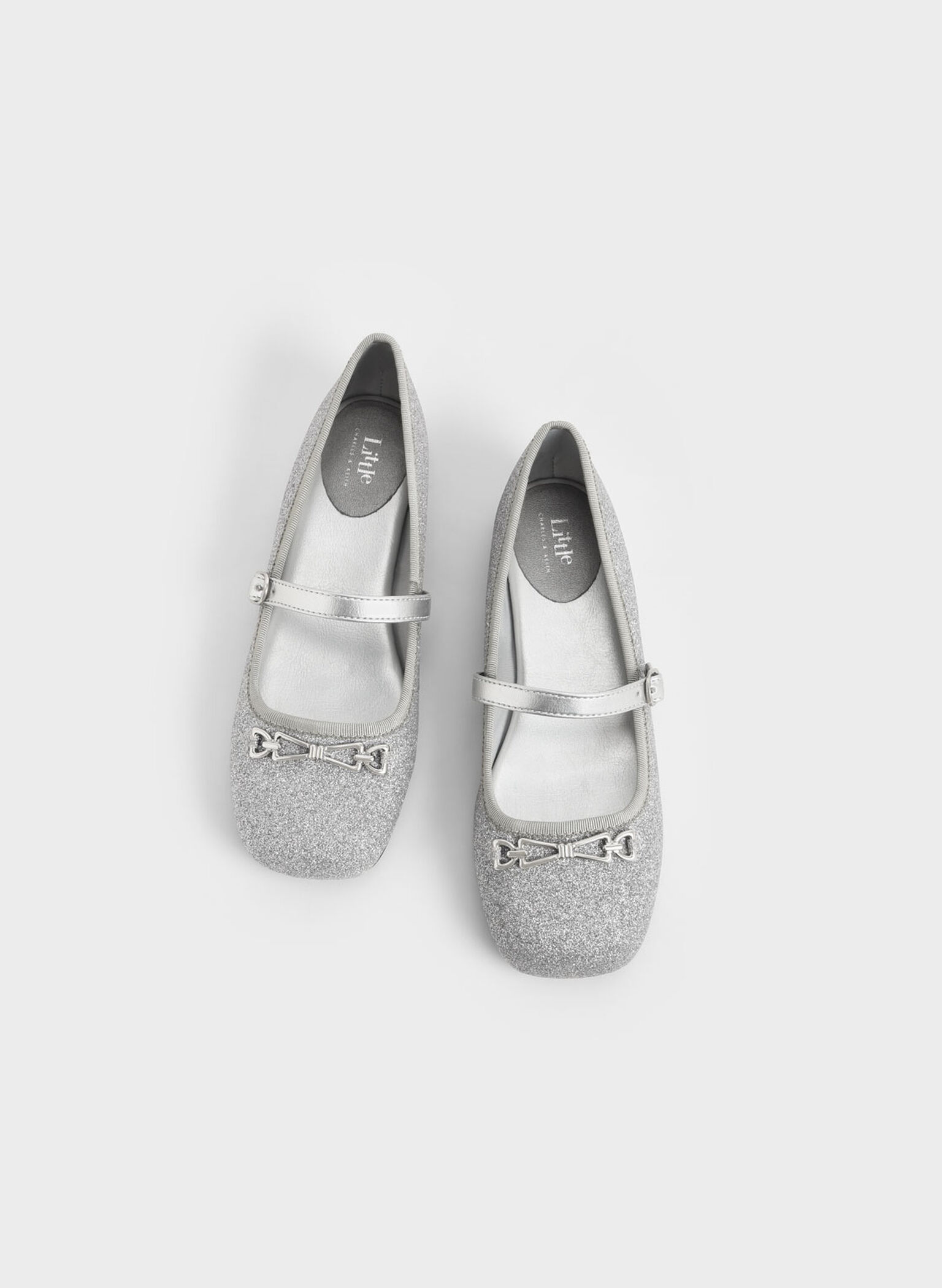 Girls' Metallic Accent Glittered Mary Janes, Silver, hi-res