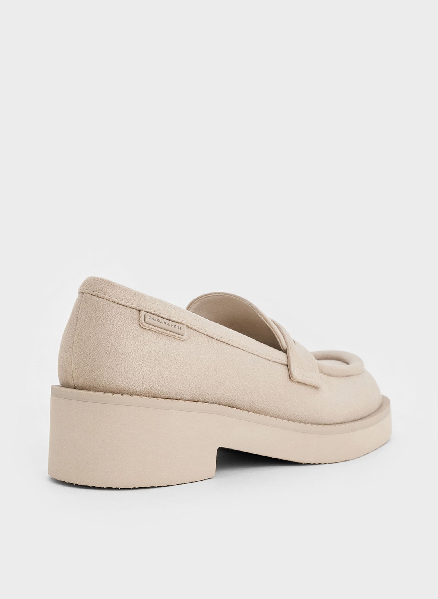 Faux Suede Chunky-Sole Penny Loafers, Beige, hi-res