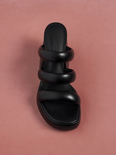 Tattie Puffy-Strap Platform Mules, Black, hi-res