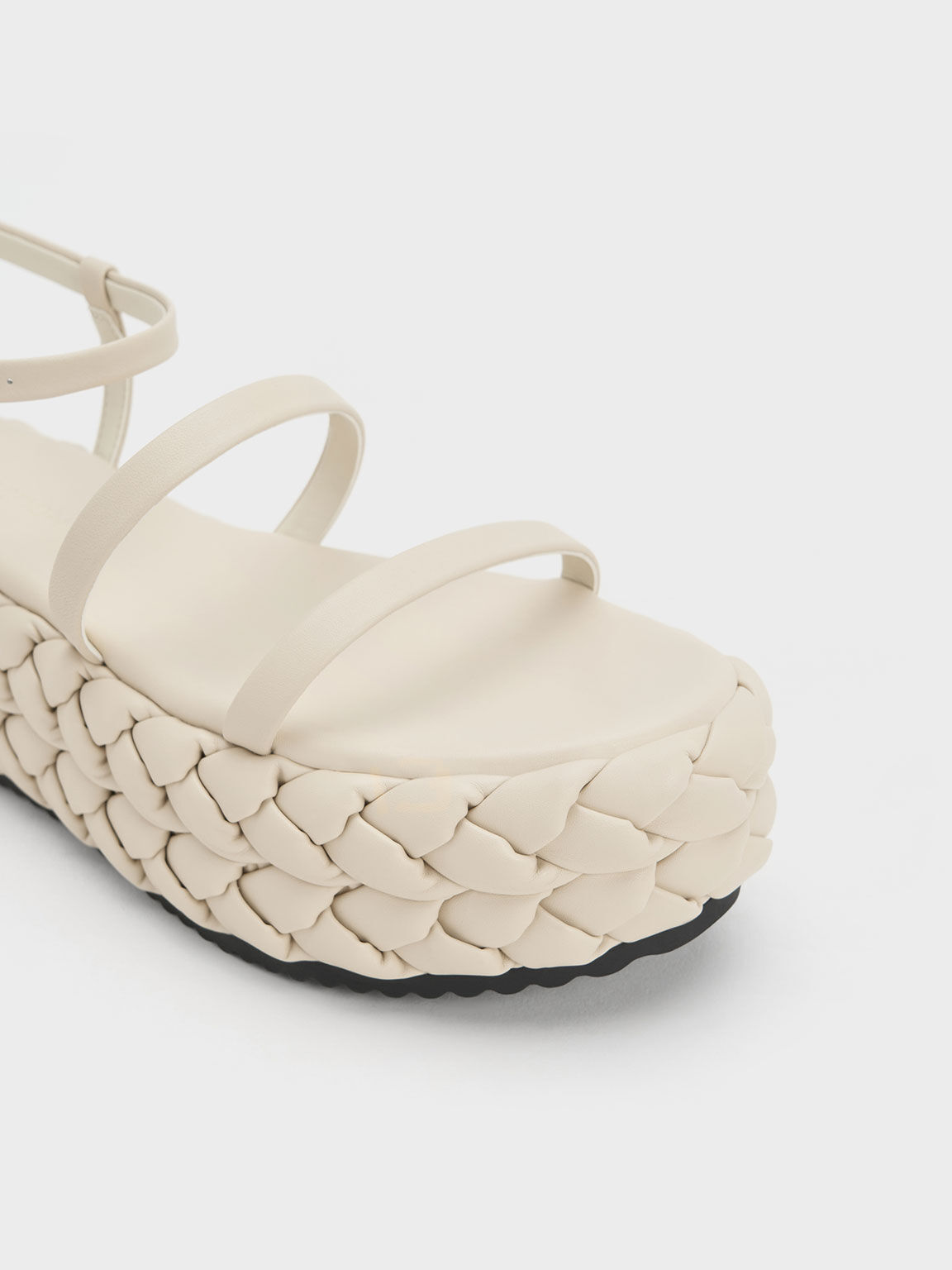 Chalk Tali Leather Braided Flatforms CHARLES KEITH UK