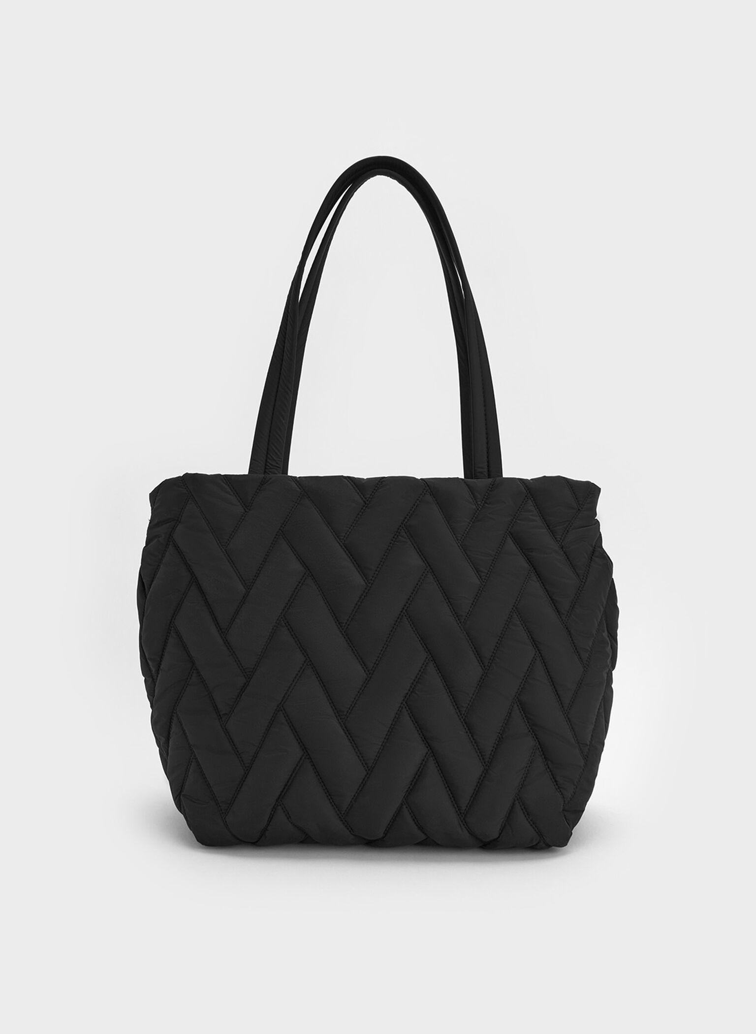Nylon Chevron Tote Bag, Jet Black, hi-res