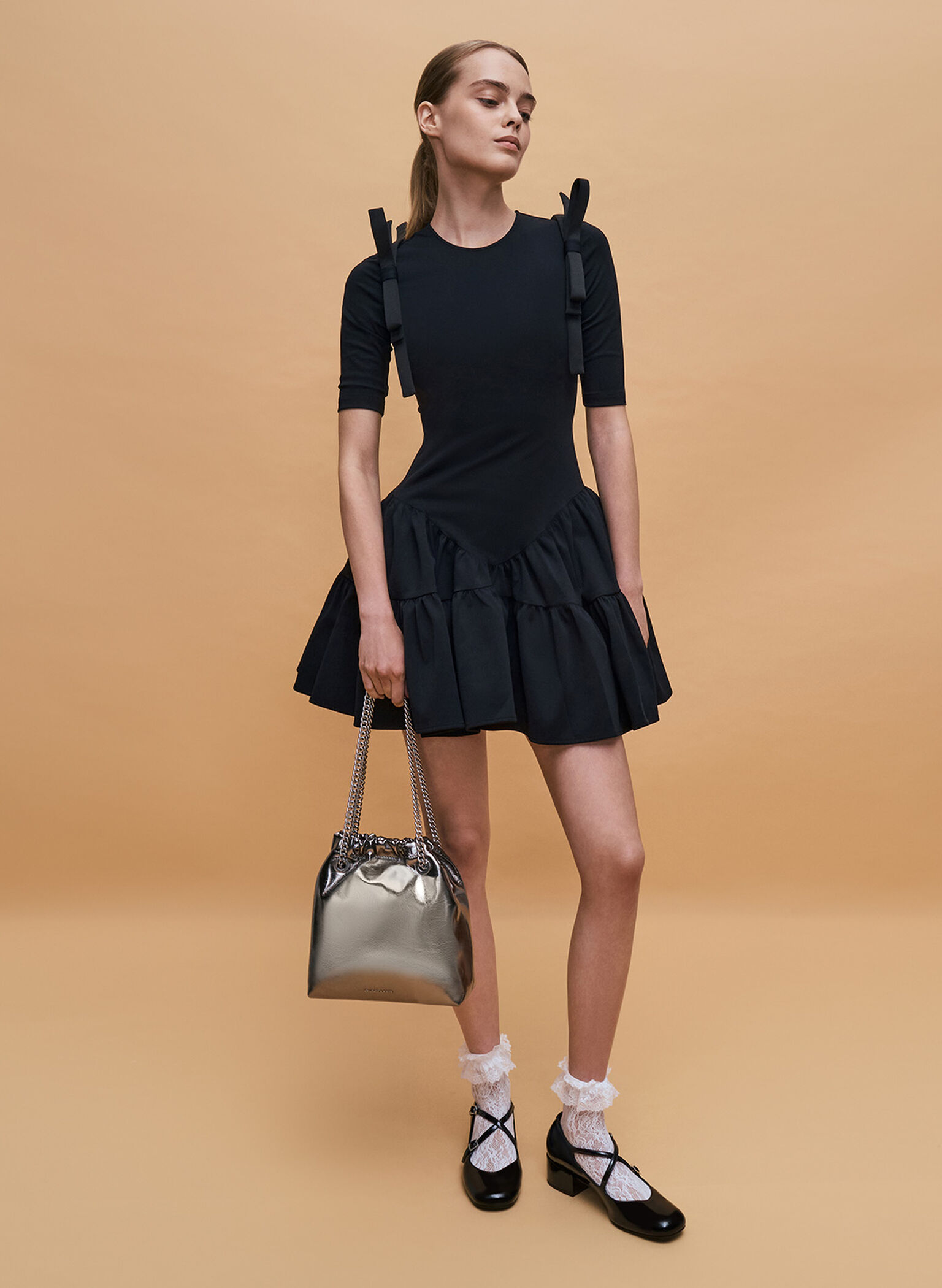 Caia Metallic Chain-Handle Tote Bag, Pewter, hi-res