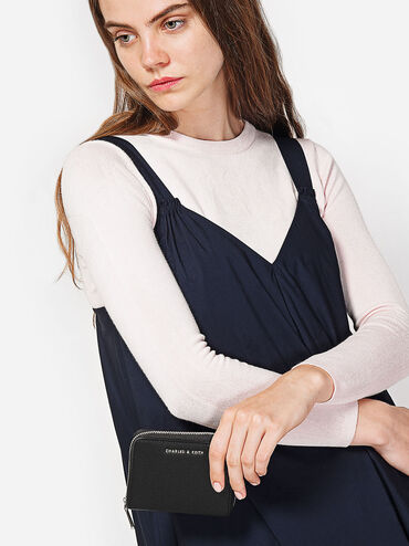 Dulcie Zip-Around Square Wallet, Black, hi-res