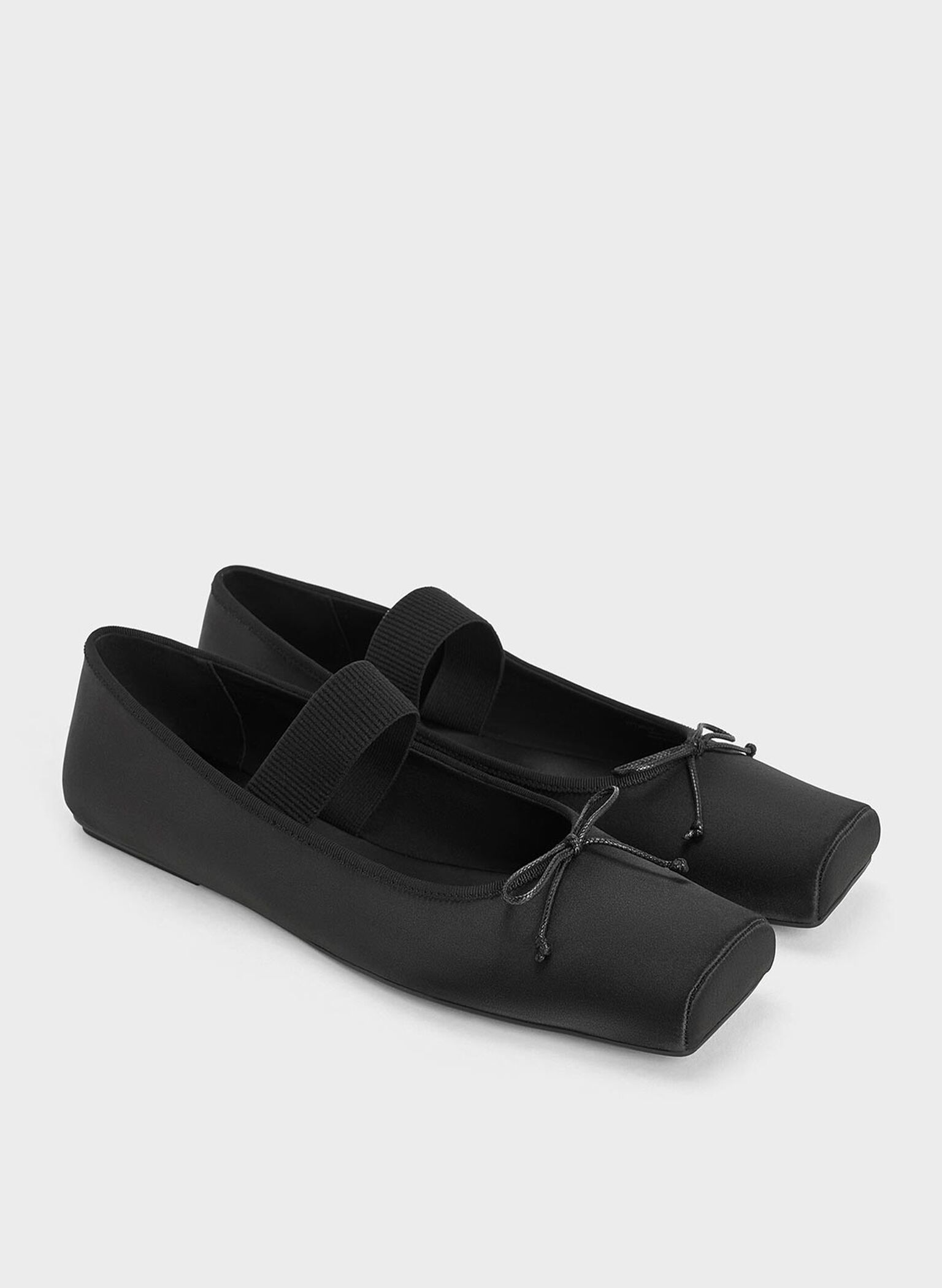 Satin Square-Toe Mary Jane Ballet Flats, Black Textured, hi-res