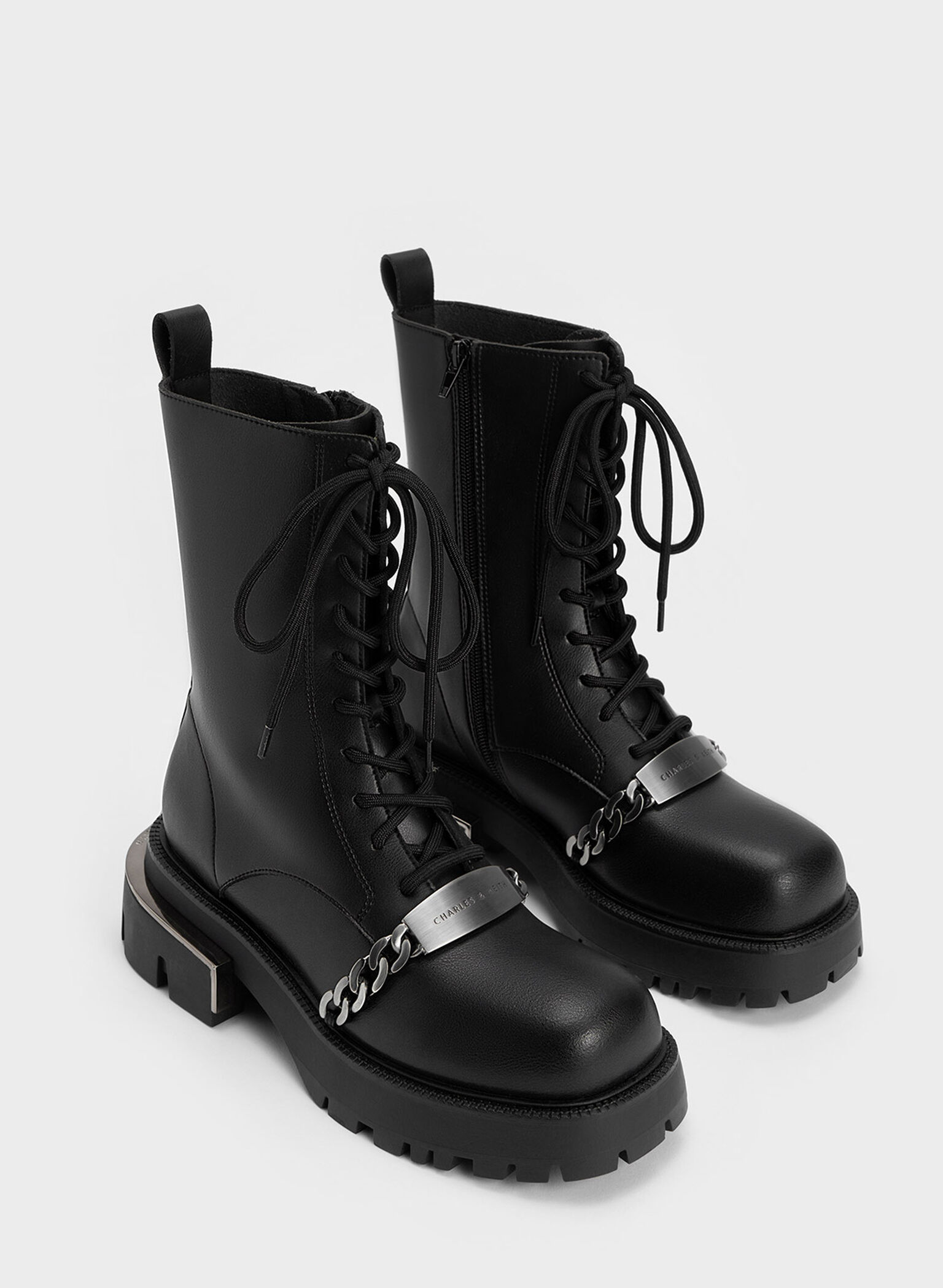 Selma Metallic Accent Lace-Up Boots, Black, hi-res