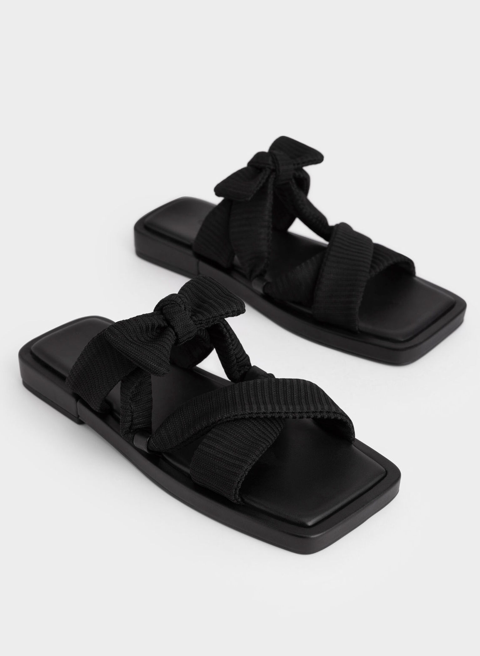 Recycled Polyester Bow Crossover Slides, Black, hi-res