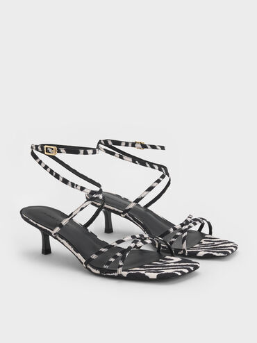 Zebra-Print Strappy Square-Toe Kitten-Heel Sandals, Animal Print Natural, hi-res