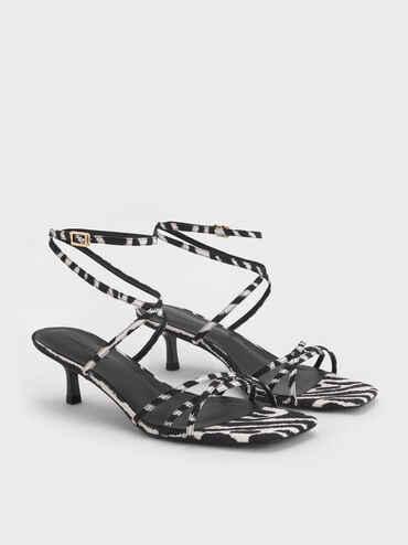 Zebra-Print Strappy Square-Toe Kitten-Heel Sandals, Animal Print Natural, hi-res