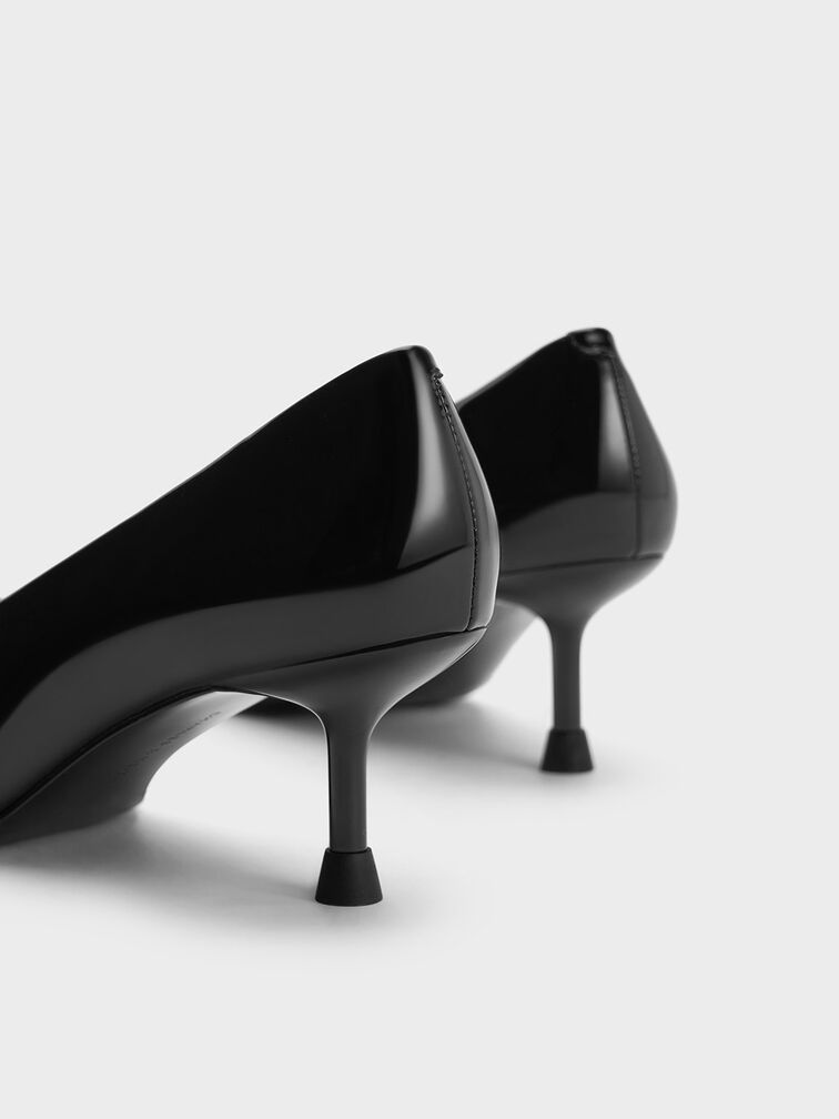 Patent Pointed-Toe Kitten-Heel Pumps, Black Patent, hi-res