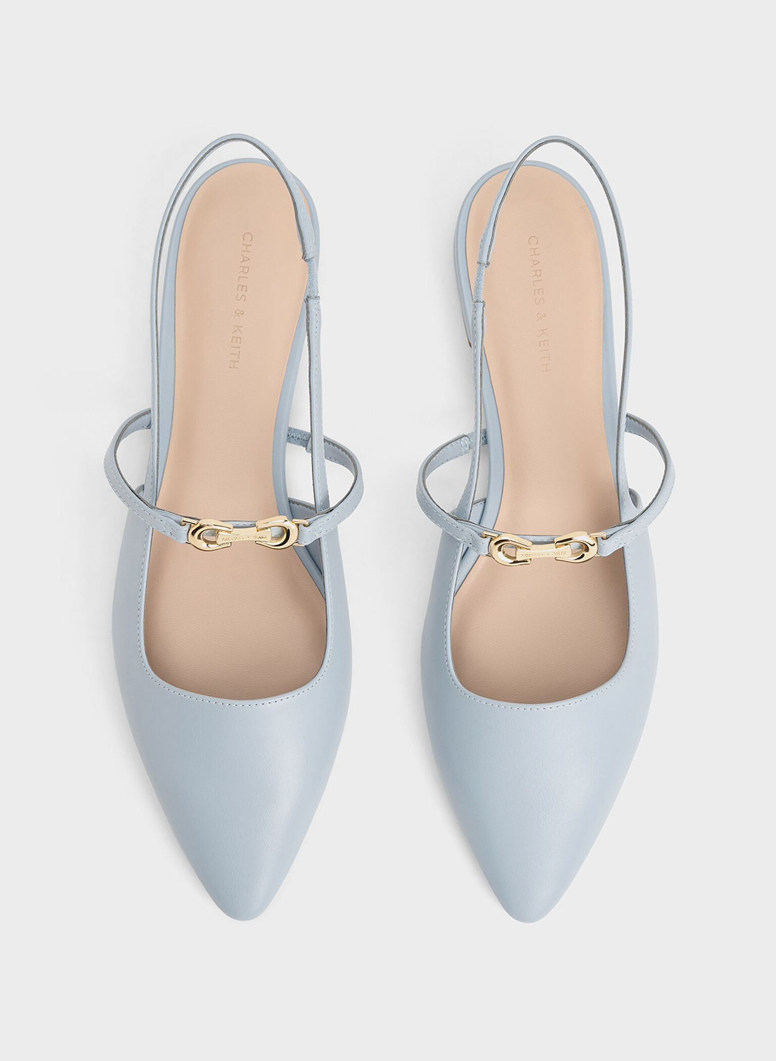 Trifina Metallic-Accent Pointed-Toe Slingback Flats, Light Blue, hi-res
