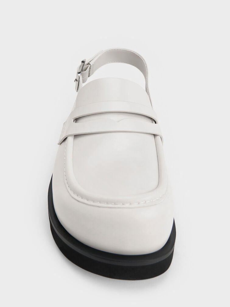 Slingback Penny Loafers, White, hi-res