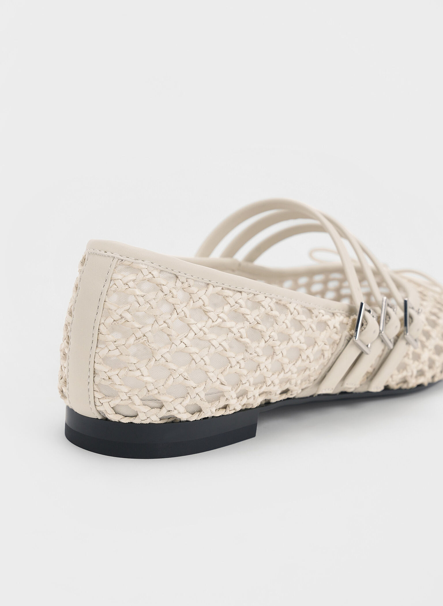 Woven Triple-Strap Mary Janes, Chalk, hi-res